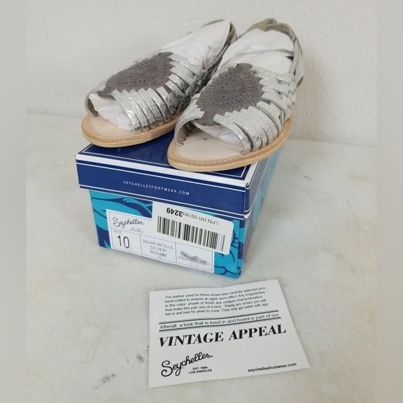 Seychelles Womens Woven Leather Sling Back Flats Sandals silver Size 10M - new - Picture 2 of 10